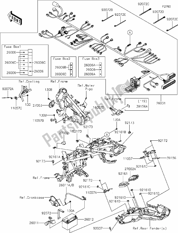 Alle onderdelen voor de 53 Chassis Electrical Equipment van de Kawasaki KLE 300 Versys-x 2019