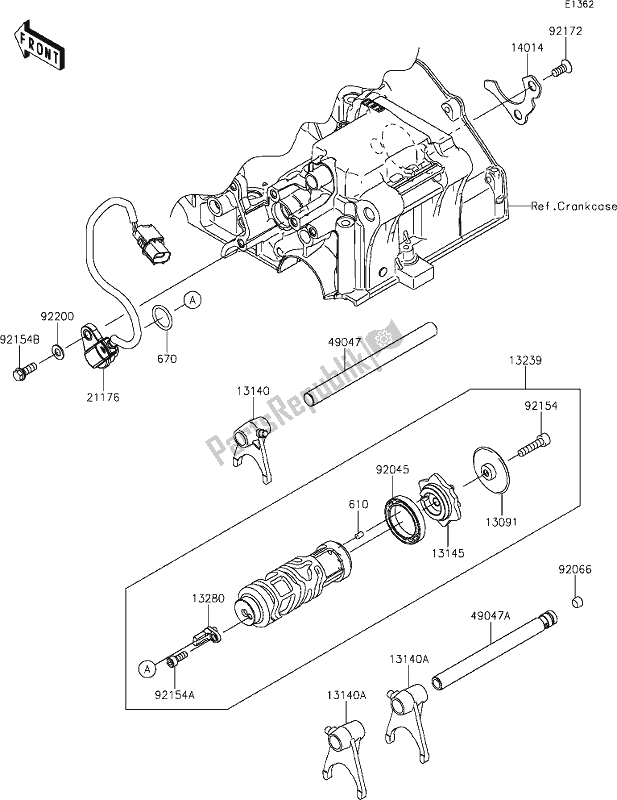 Alle onderdelen voor de 11 Gear Change Drum/shift Fork(s) van de Kawasaki KLE 300 Versys-x 2020