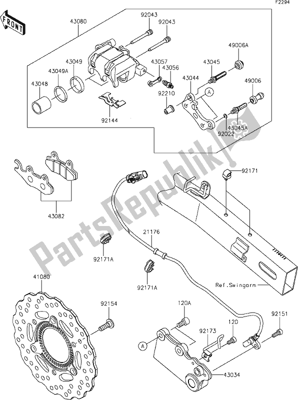 All parts for the 42 Rear Brake of the Kawasaki KLE 300 Versys-x 2020
