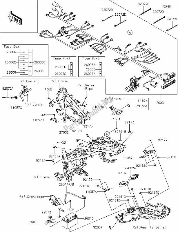 Alle onderdelen voor de 53 Chassis Electrical Equipment van de Kawasaki KLE 300 Versys-x 2020