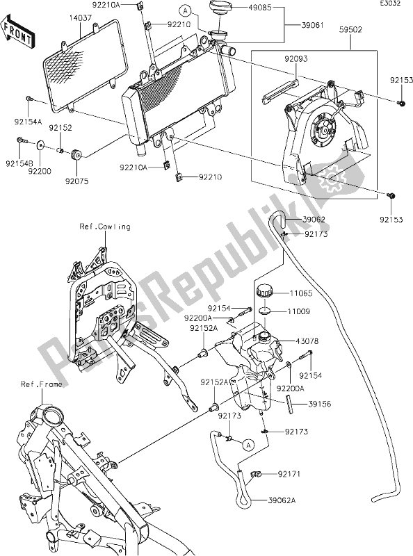 Alle onderdelen voor de 23 Radiator van de Kawasaki KLE 300 Versys-x 2021