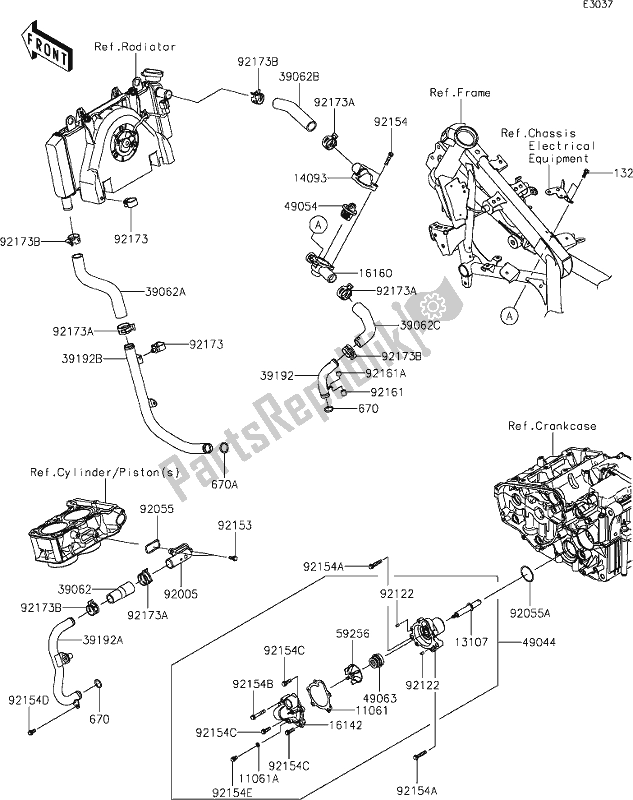 Alle onderdelen voor de 24 Water Pipe van de Kawasaki KLE 300 Versys-x 2021