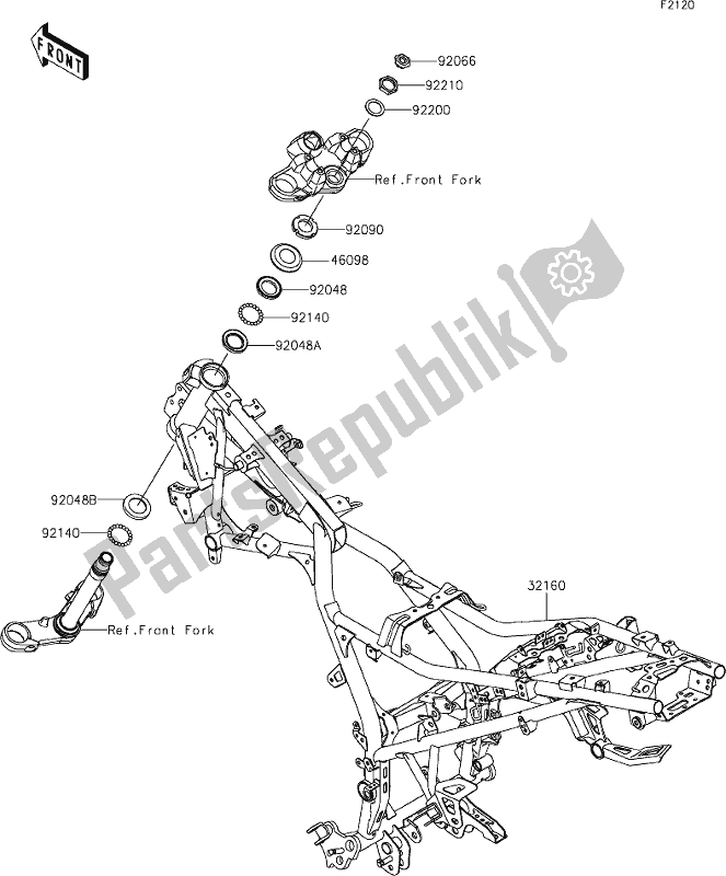 Alle onderdelen voor de 25 Frame van de Kawasaki KLE 300 Versys-x 2021
