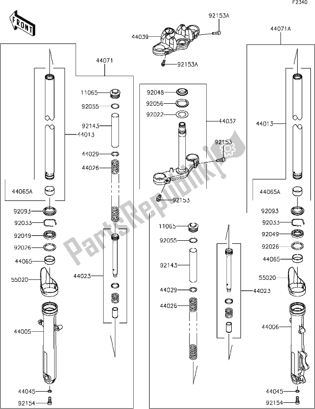 Todas as partes de 44 Front Fork do Kawasaki KLE 300 Versys-x 2021