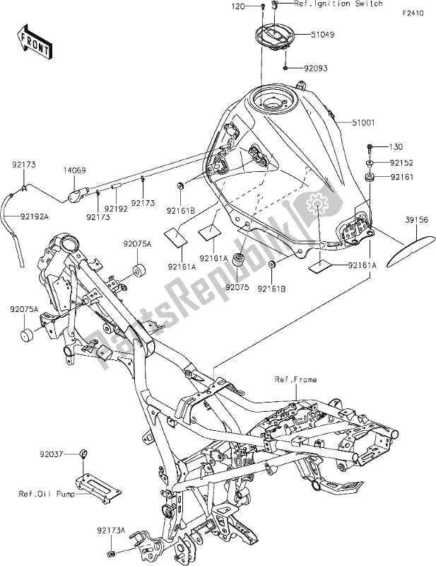 Alle onderdelen voor de 45 Fuel Tank van de Kawasaki KLE 300 Versys-x 2021