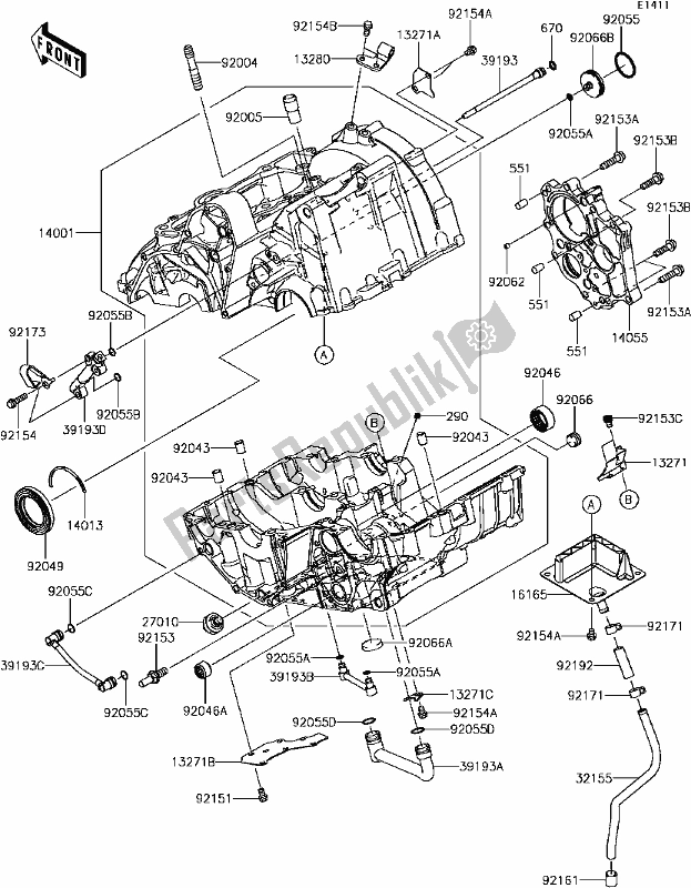 Alle onderdelen voor de C-4 Crankcase(1/2) van de Kawasaki KLE 650 Versys 2017