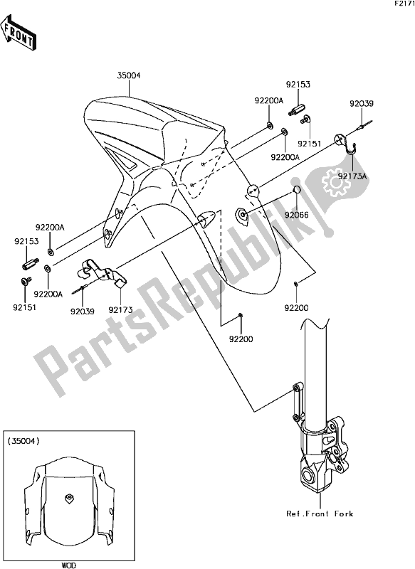 Alle onderdelen voor de E-9 Front Fender(s) van de Kawasaki KLE 650 Versys 2017