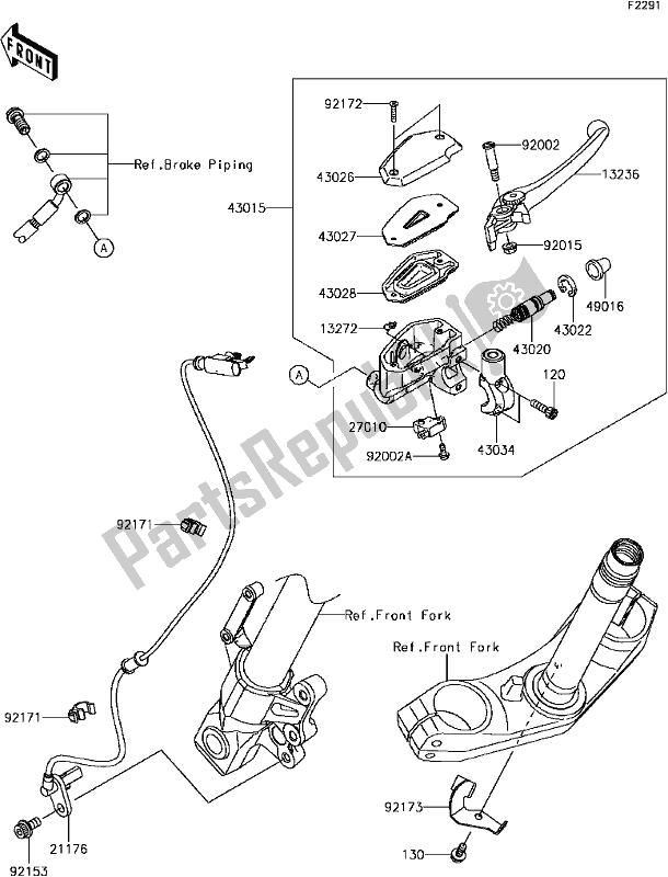All parts for the F-5 Front Master Cylinder of the Kawasaki KLE 650 Versys 2017