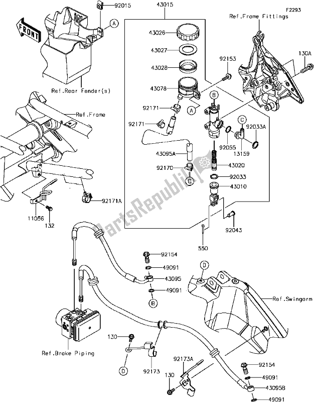 Alle onderdelen voor de F-7 Rear Master Cylinder van de Kawasaki KLE 650 Versys 2017