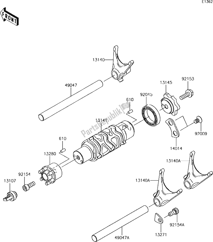 All parts for the 12 Gear Change Drum/shift Fork(s) of the Kawasaki KLE 650 Versys 2018