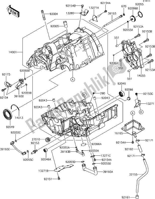 Tutte le parti per il 14-1crankcase del Kawasaki KLE 650 Versys 2018