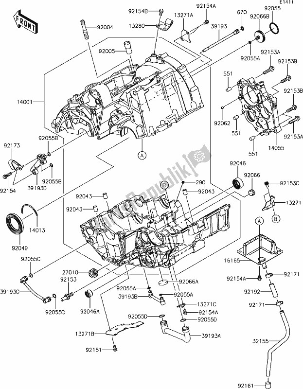 Tutte le parti per il 14 Crankcase del Kawasaki KLE 650 Versys 2018