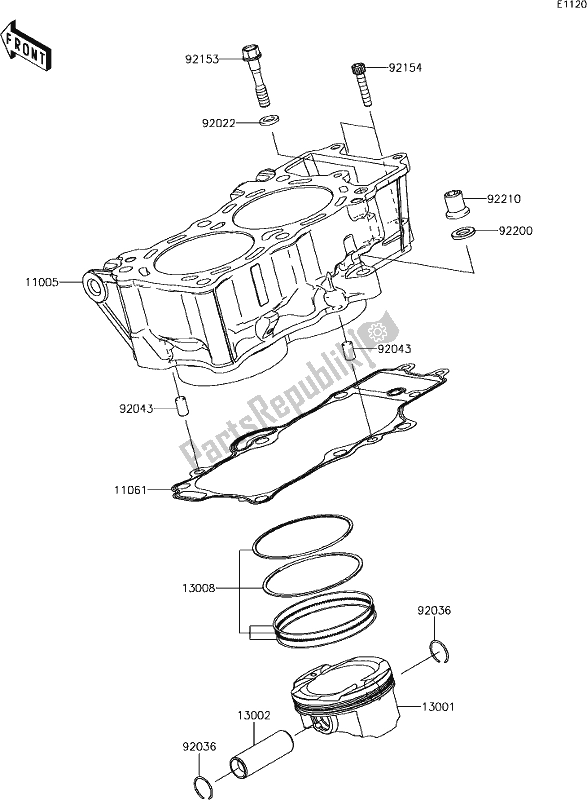 All parts for the 3 Cylinder/piston(s) of the Kawasaki KLE 650 Versys 2018