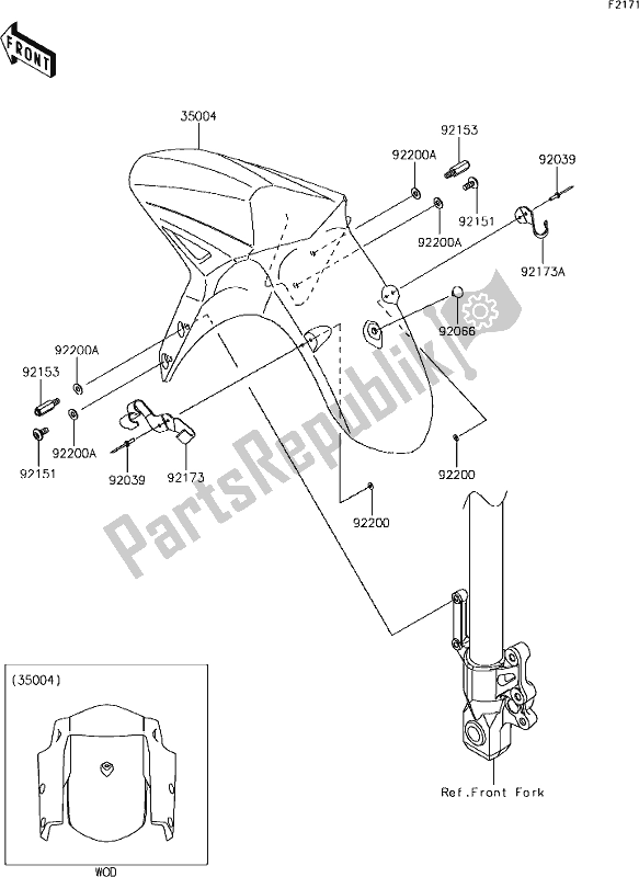 Alle onderdelen voor de 34 Front Fender(s) van de Kawasaki KLE 650 Versys 2018