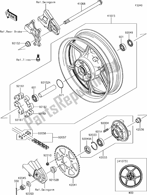 All parts for the 39 Rear Hub of the Kawasaki KLE 650 Versys 2018