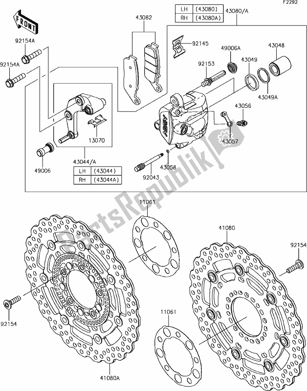 Todas as partes de 43 Front Brake do Kawasaki KLE 650 Versys 2018