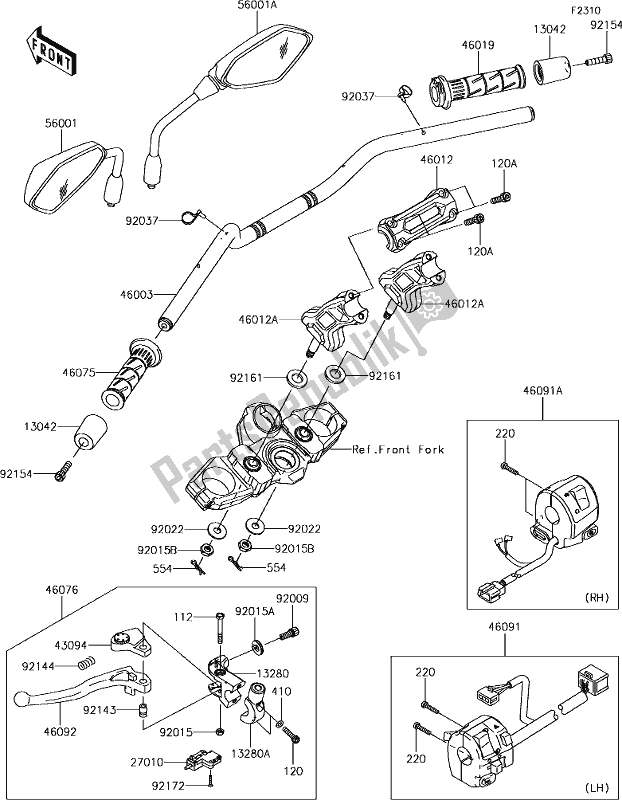 All parts for the 46 Handlebar of the Kawasaki KLE 650 Versys 2018