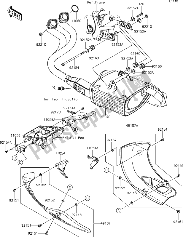 All parts for the 5 Muffler(s) of the Kawasaki KLE 650 Versys 2018