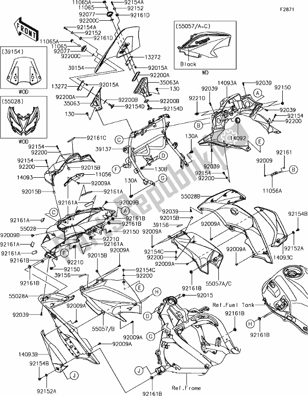 All parts for the 65-1cowling of the Kawasaki KLE 650 Versys 2018