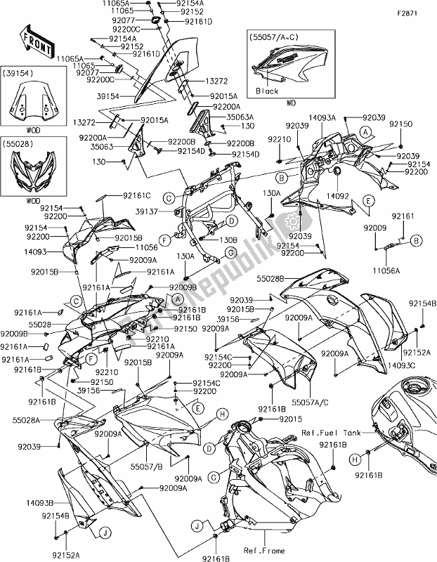 All parts for the 65-1cowling of the Kawasaki KLE 650 Versys 2018