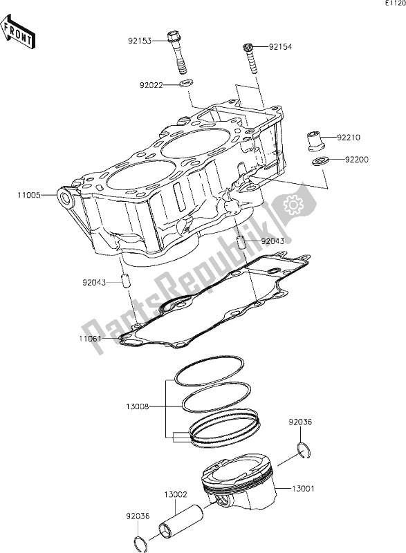 All parts for the 3 Cylinder/piston(s) of the Kawasaki KLE 650 Versys 2019