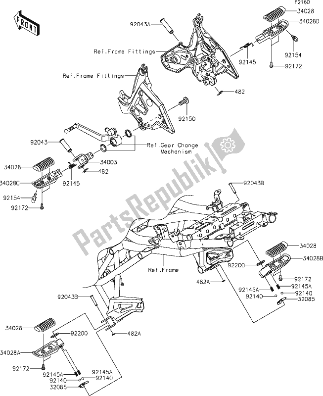 All parts for the 33 Footrests of the Kawasaki KLE 650 Versys 2019