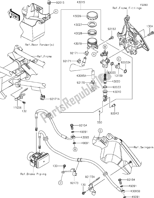 Todas as partes de 44 Rear Master Cylinder do Kawasaki KLE 650 Versys 2019