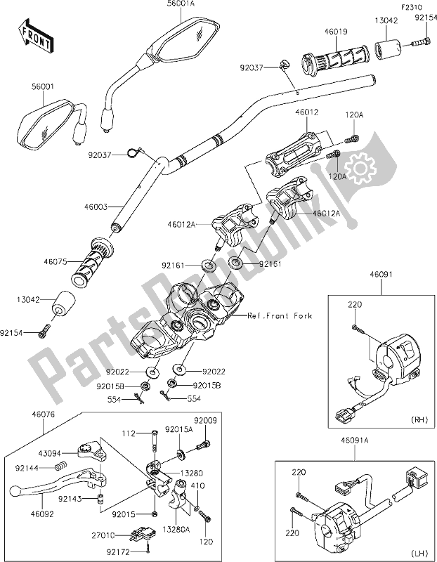 Todas as partes de 46 Handlebar do Kawasaki KLE 650 Versys 2019