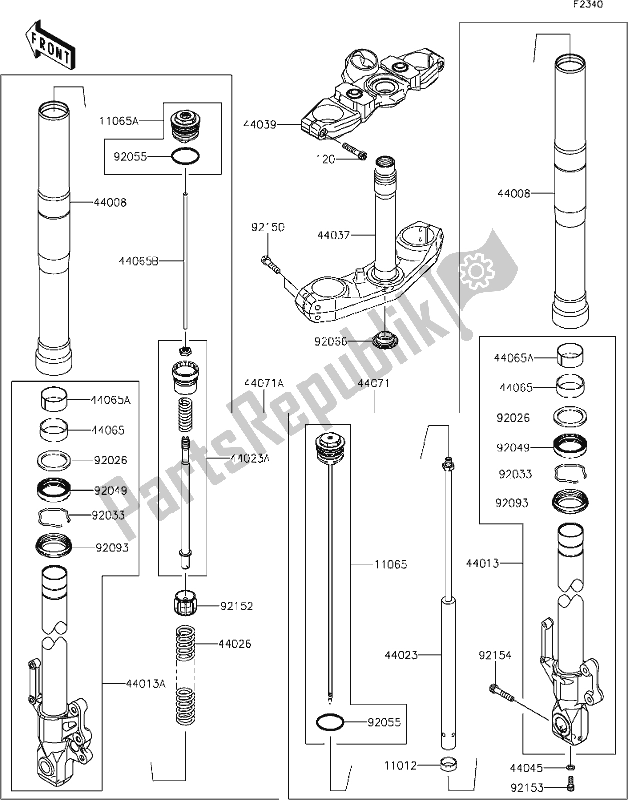 All parts for the 47 Front Fork of the Kawasaki KLE 650 Versys 2019