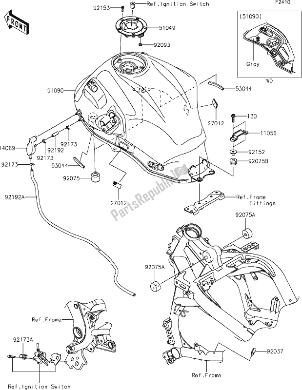 All parts for the 48 Fuel Tank of the Kawasaki KLE 650 Versys 2019