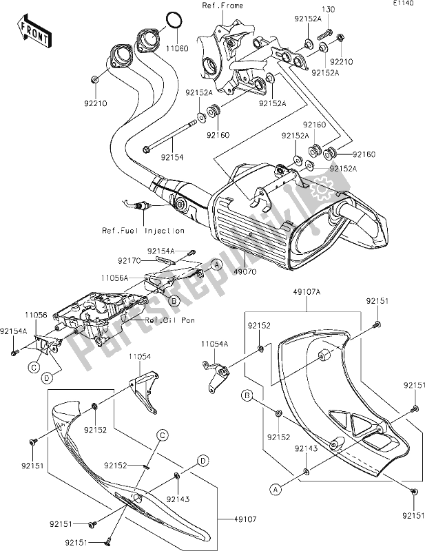 All parts for the 5 Muffler(s) of the Kawasaki KLE 650 Versys 2019