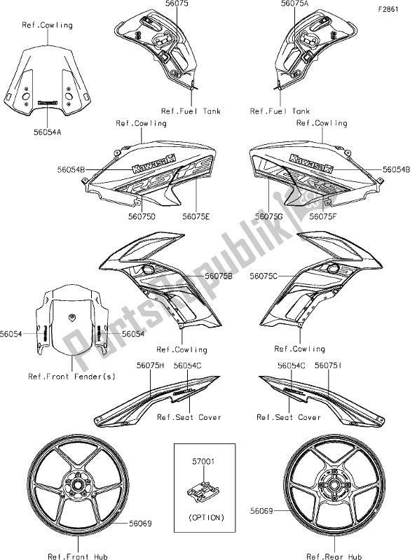 All parts for the 61 Decals of the Kawasaki KLE 650 Versys 2019