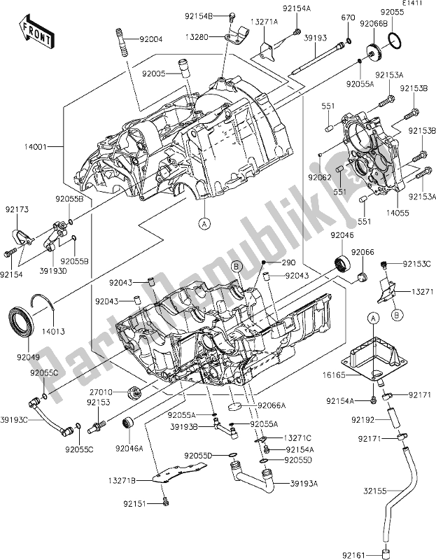 Toutes les pièces pour le 14-1crankcase du Kawasaki KLE 650 Versys 2020