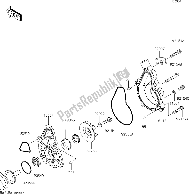 Toutes les pièces pour le 25 Water Pump du Kawasaki KLE 650 Versys 2020