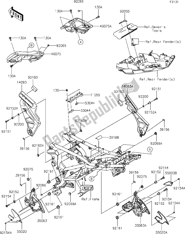 Todas as partes de 30 Frame Fittings do Kawasaki KLE 650 Versys 2020