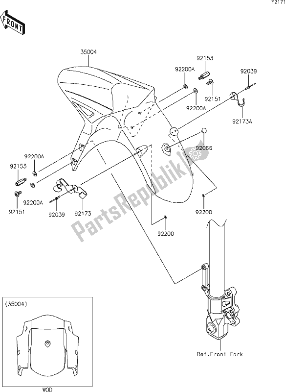 Todas as partes de 34 Front Fender(s) do Kawasaki KLE 650 Versys 2020