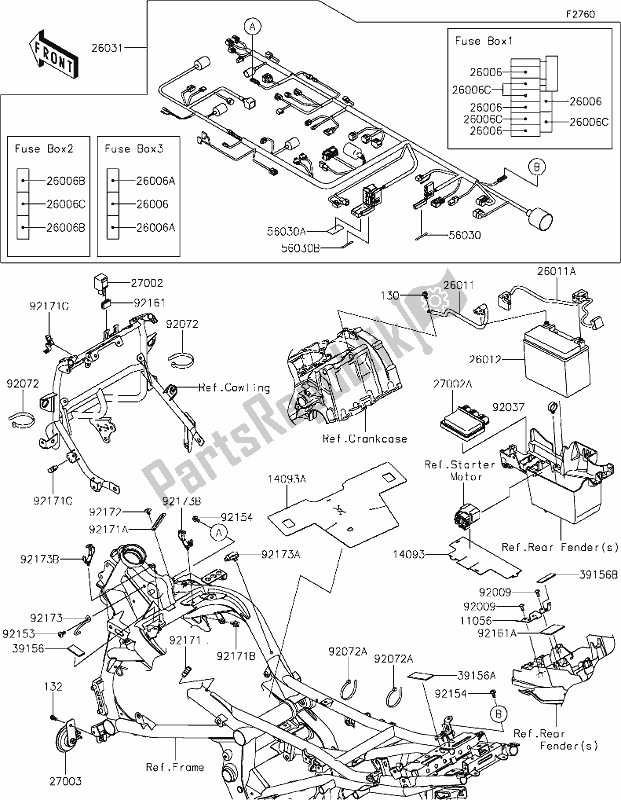 Todas as partes de 57 Chassis Electrical Equipment do Kawasaki KLE 650 Versys 2020