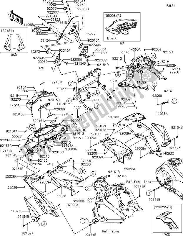 Wszystkie części do 62-1cowling Kawasaki KLE 650 Versys 2020