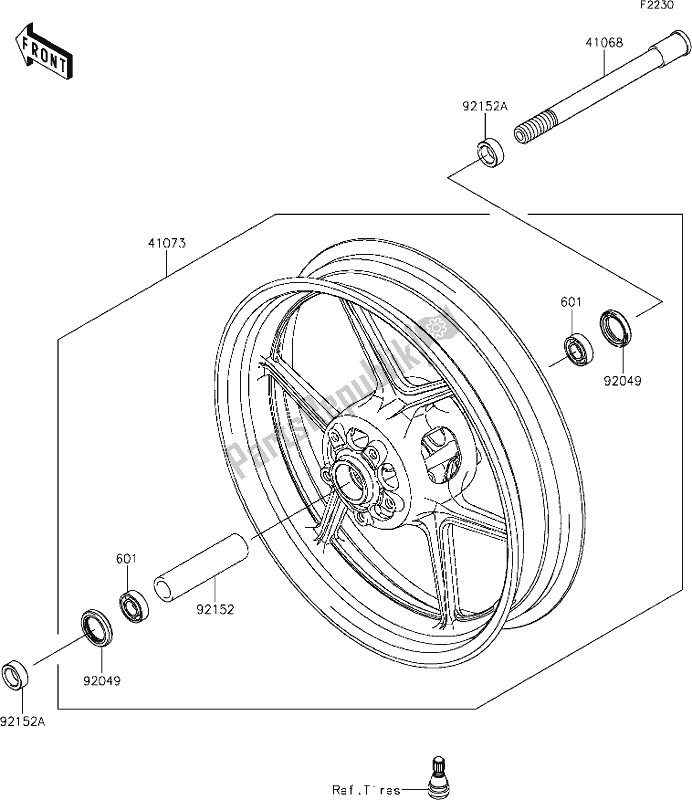 All parts for the 38 Front Hub of the Kawasaki KLE 650 Versys 2021