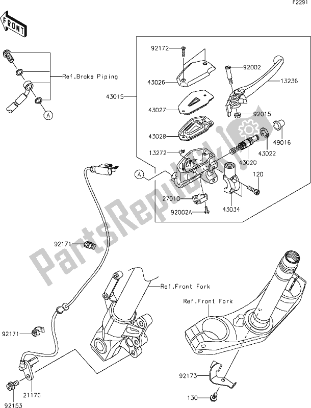 All parts for the 42 Front Master Cylinder of the Kawasaki KLE 650 Versys 2021