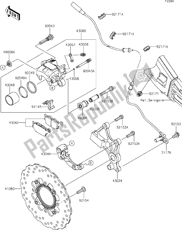 Todas as partes de 45 Rear Brake do Kawasaki KLE 650 Versys 2021