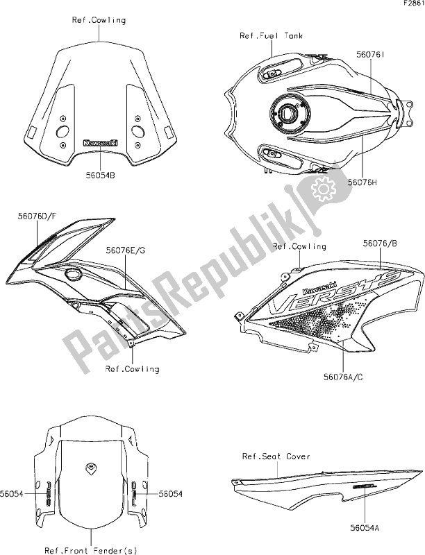Alle onderdelen voor de 61 Decals van de Kawasaki KLE 650 Versys 2021