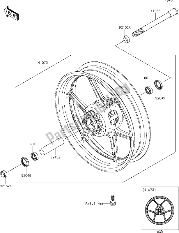 All parts for the 38 Front Hub of the Kawasaki KLE 650 Versys Lams 2019