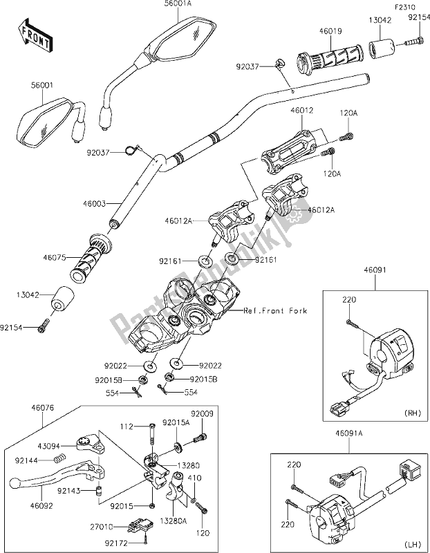 Tutte le parti per il 46 Handlebar del Kawasaki KLE 650 Versys Lams 2019