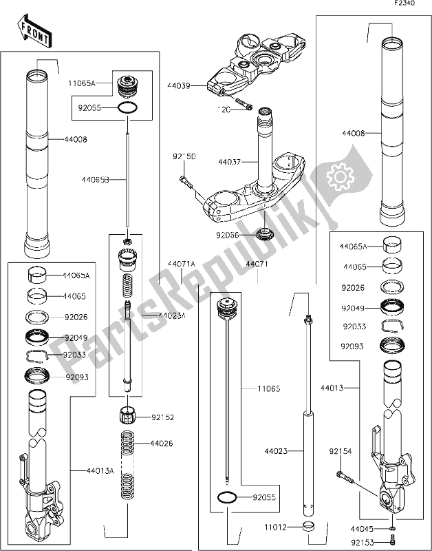 All parts for the 47 Front Fork of the Kawasaki KLE 650 Versys Lams 2019