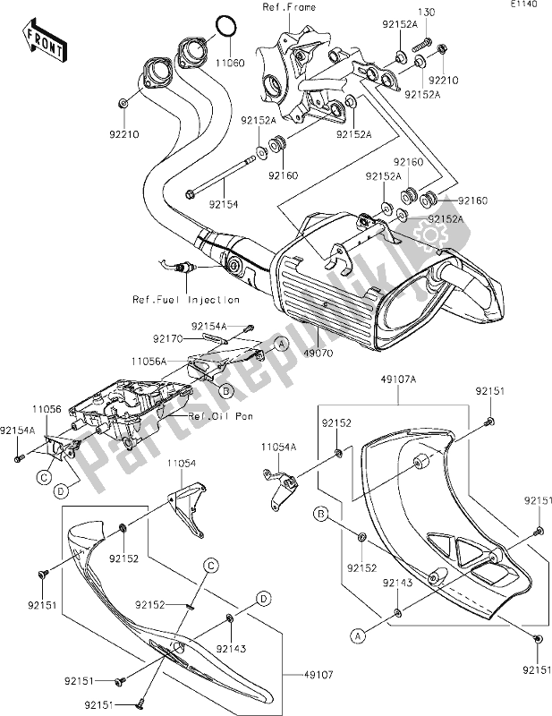 All parts for the 5 Muffler(s) of the Kawasaki KLE 650 Versys Lams 2019