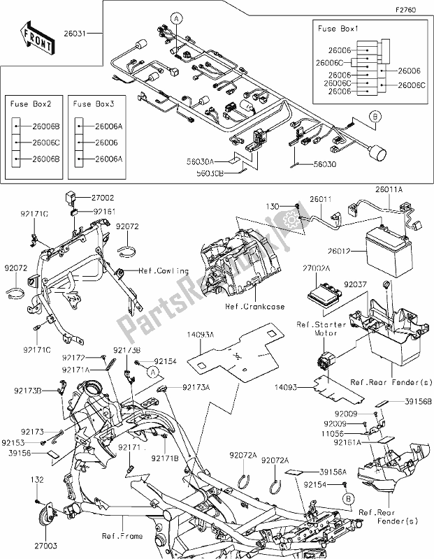 All parts for the 57 Chassis Electrical Equipment of the Kawasaki KLE 650 Versys Lams 2019
