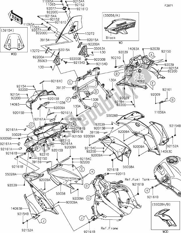 All parts for the 62-1cowling of the Kawasaki KLE 650 Versys Lams 2019