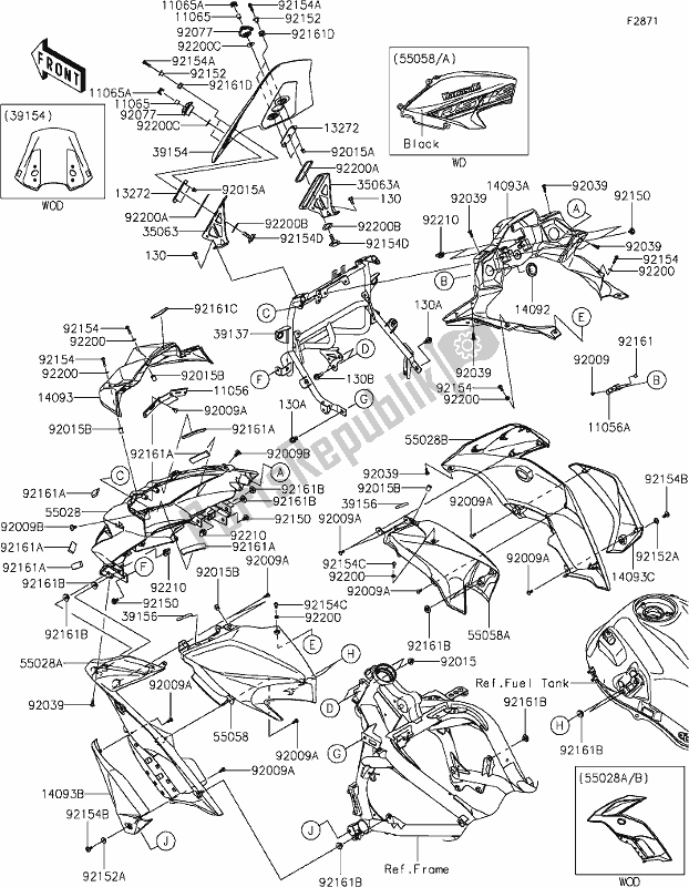 Tutte le parti per il 62 Cowling del Kawasaki KLE 650 Versys Lams 2019