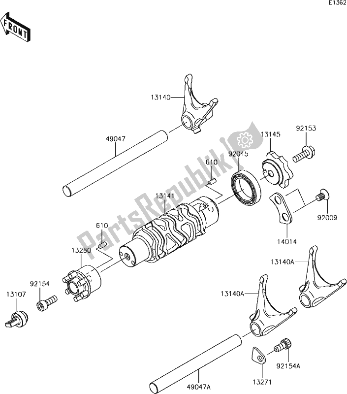 Alle onderdelen voor de 12 Gear Change Drum/shift Fork(s) van de Kawasaki KLE 650 Versys L 2018